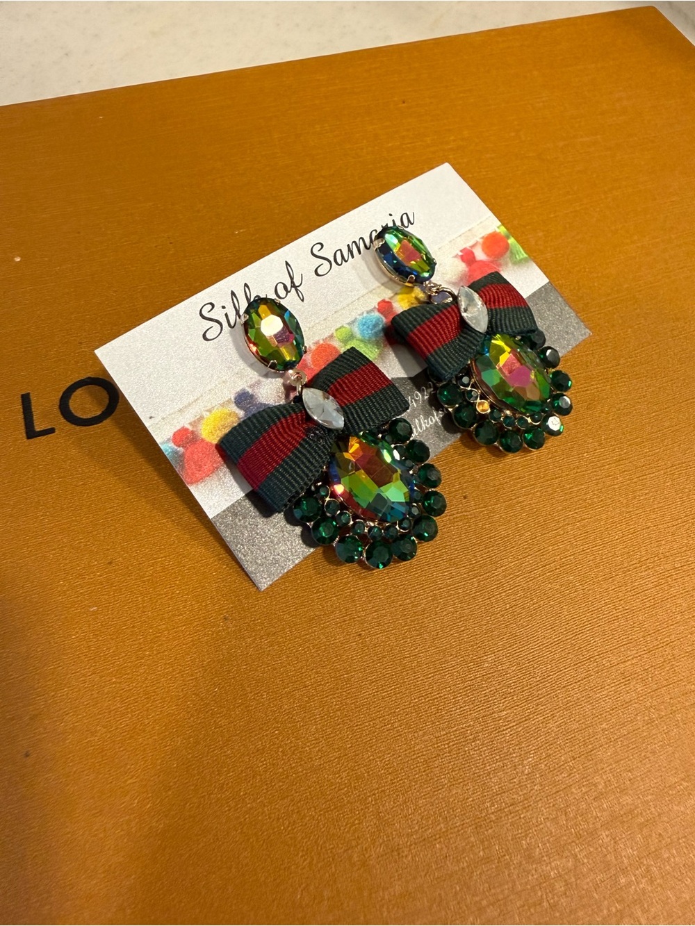 Silla of Samaria Green Crystal Bow Drop Earrings